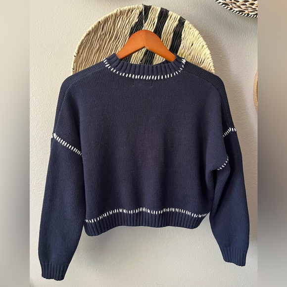 Jessica Simpson Game Day Sports Sweater in Navy Blue with Teddy Embroidery - Picture 3 of 8